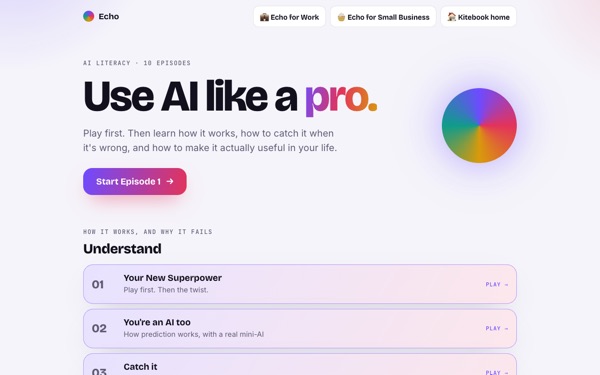 Preview of the first screen of Echo: AI literacy