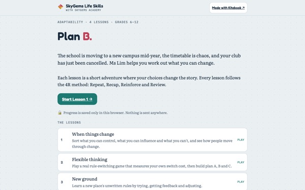 Preview of the first screen of Plan B