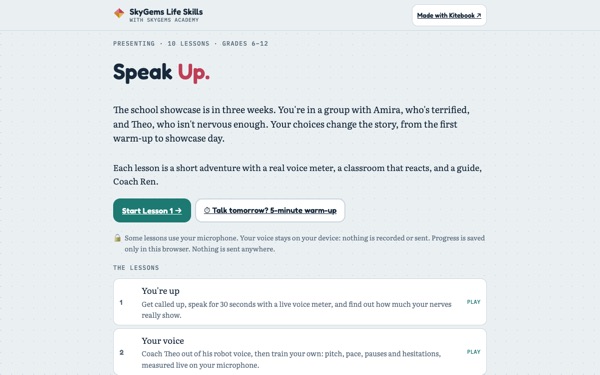 Preview of the first screen of Speak Up